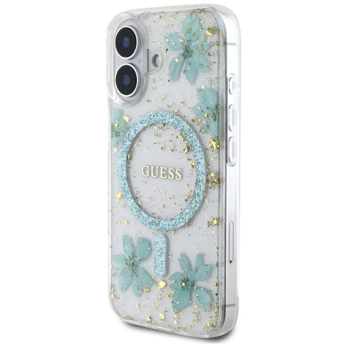 Guess - Guess iPhone 16 Mobilskal MagSafe Resin Flowers - Turkos