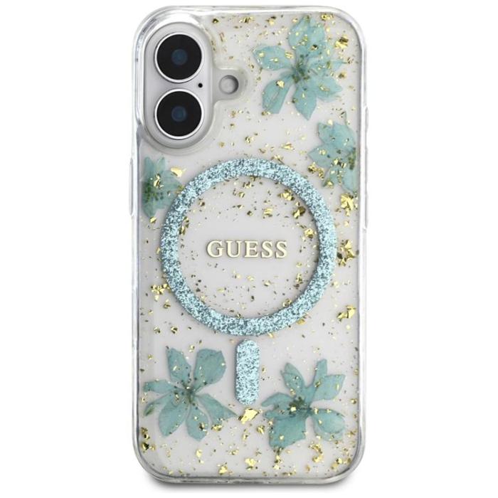 Guess - Guess iPhone 16 Mobilskal MagSafe Resin Flowers - Turkos
