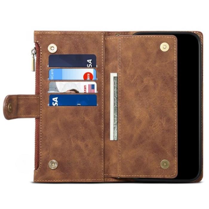 ESEBLE - ESEBLE Google Pixel 6a Plånboksfodral Zippered Kickstand - Brun