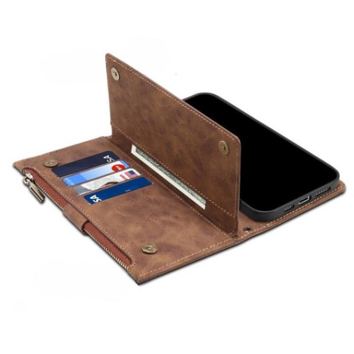 ESEBLE - ESEBLE Google Pixel 6a Plånboksfodral Zippered Kickstand - Brun