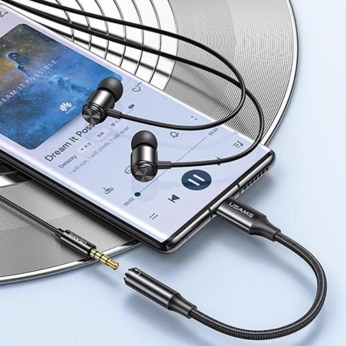 USAMS - USAMS USB-C till Aux Adapter Jack 3.5mm - Svart