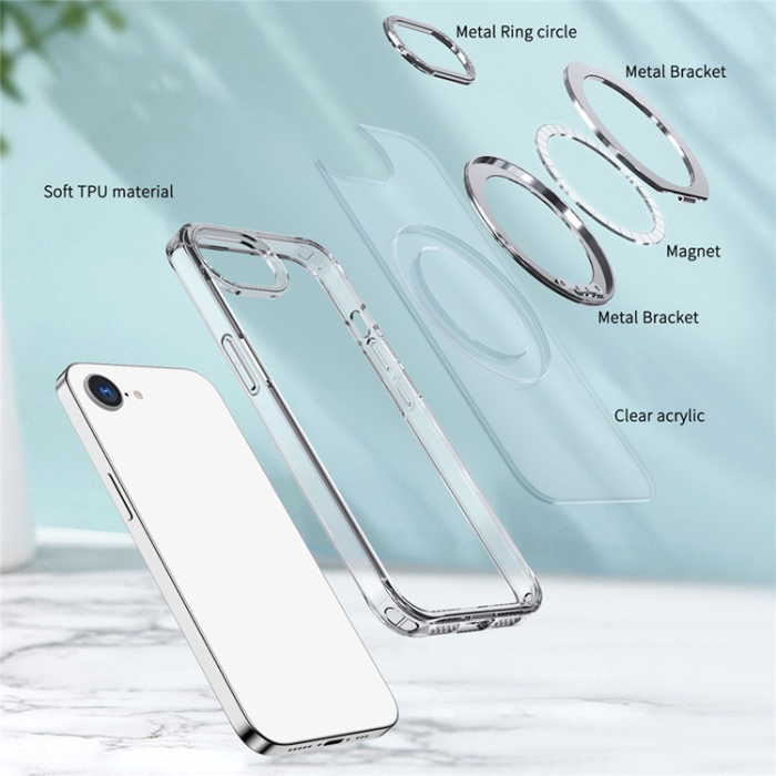 OEM - iPhone 16e Mobilskal MagSafe TPU + Acrylic Kickstand - Transparent