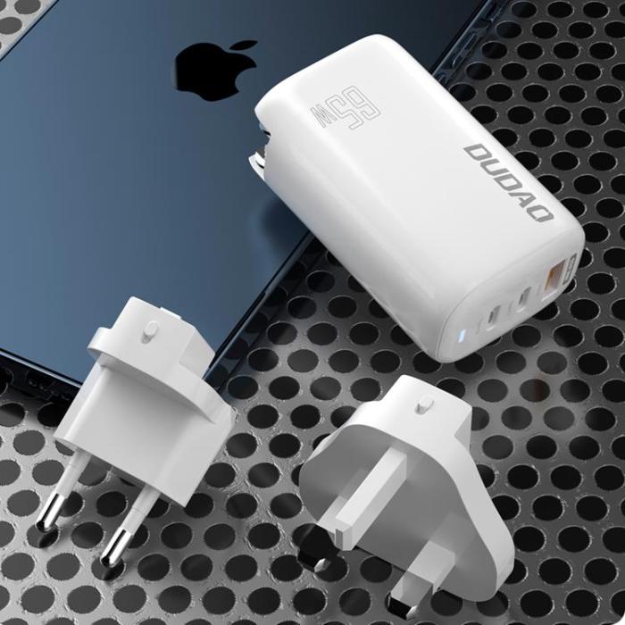 UTGATT1 - Dudao GaN 3in1 Väggladdare USB-C 65W US UK - Vit