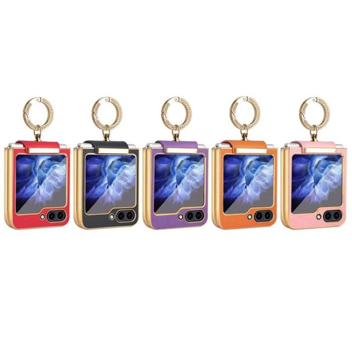 A-One Brand - Galaxy Z Flip 5 Mobilskal Ringhållare Läder - Svart