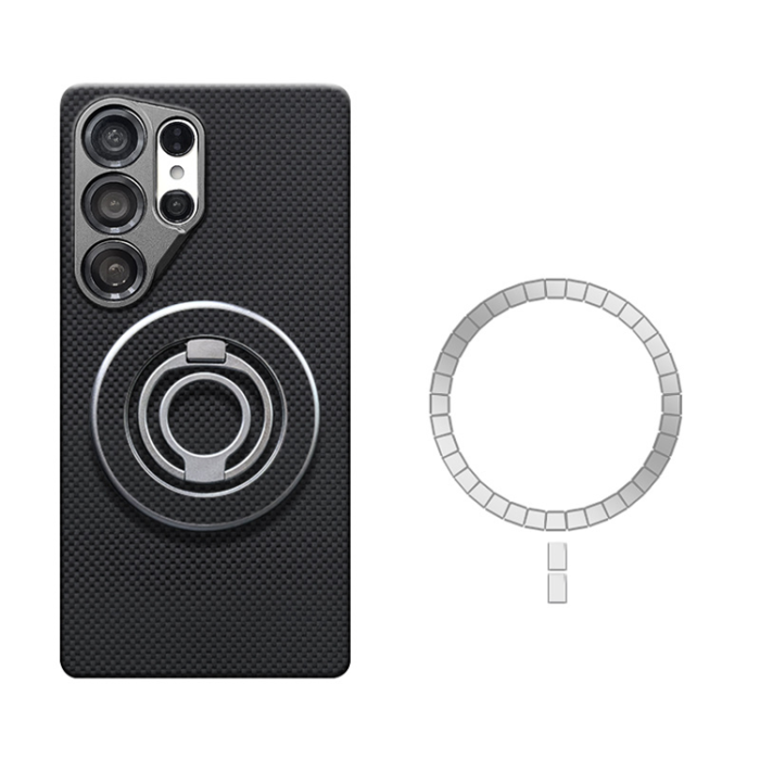 A-One Brand - Galaxy S25 Ultra Mobilskal MagSafe Kevlar Metal Ring - Fine Mesh Grid