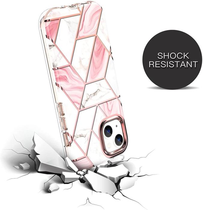 OEM - Marble Grid 360° Skal iPhone 13 - Rosa