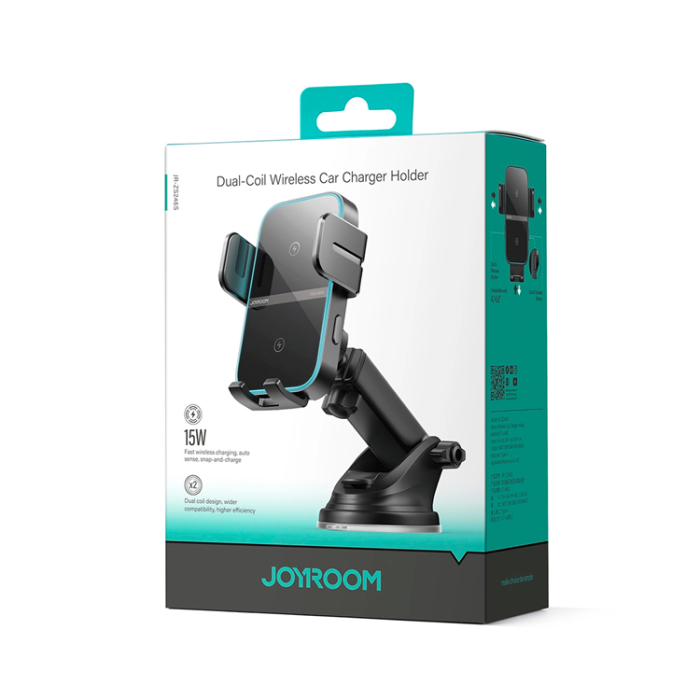 Joyroom - Joyroom Bilhållare Med Trådlös Laddning för instrumentbräda - Svart