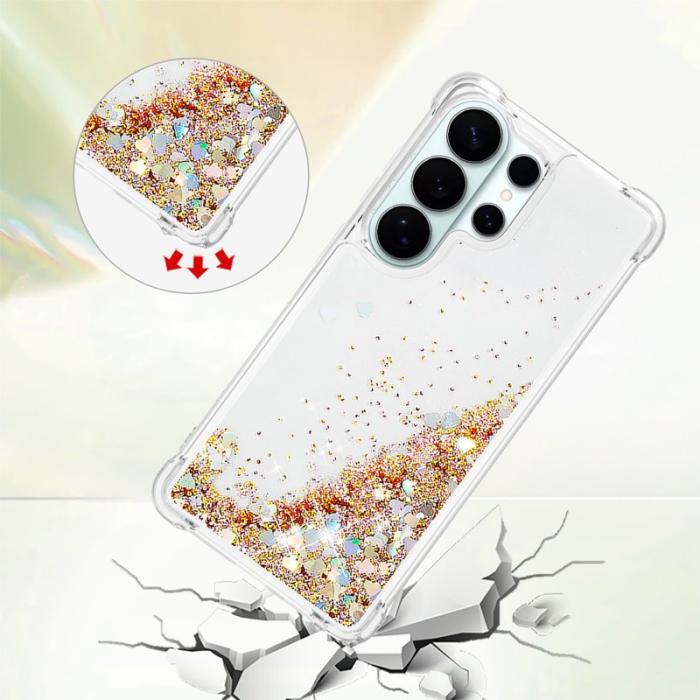 OEM - Mobilskal till Samsung Galaxy S26 Ultra TPU Glittrande Stötsäker Guld / Hjärtar