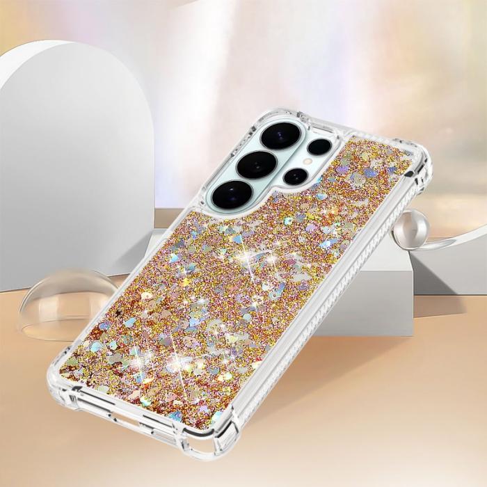 OEM - Mobilskal till Samsung Galaxy S26 Ultra TPU Glittrande Stötsäker Guld / Hjärtar