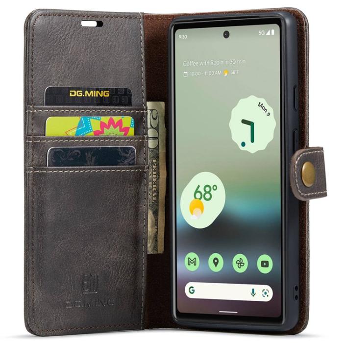 DG.MING - DG.MING Google Pixel 6a Plånboksfodral Detachable 2in1 Äkta Läder - Grå