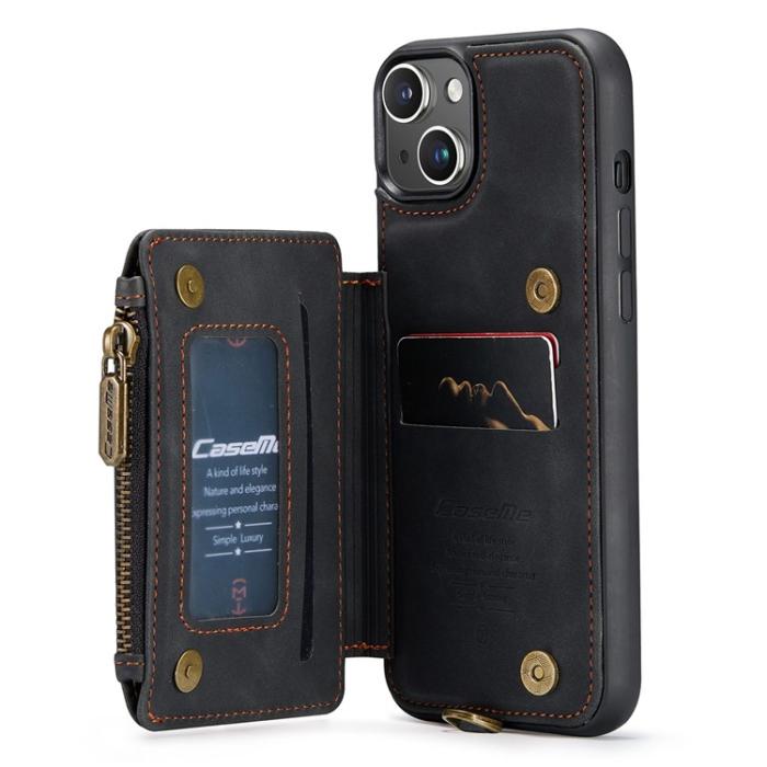 Caseme - CASEME iPhone 14 Plus Plånboksfodral C20 Zipper Kickstand - Svart