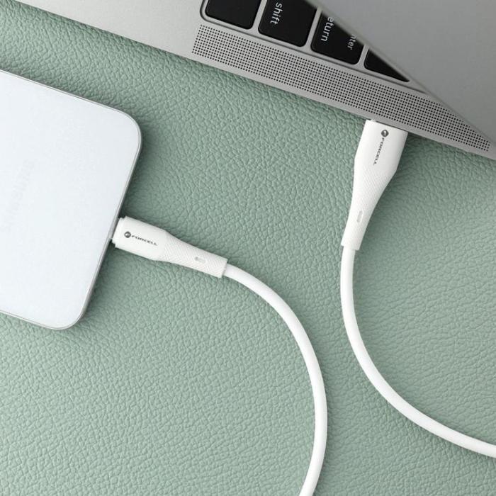 Forcell - FORCELL USB-A till USB-C 66W Kabel 3A 1m QC4.0 Silikon C342 - Vit
