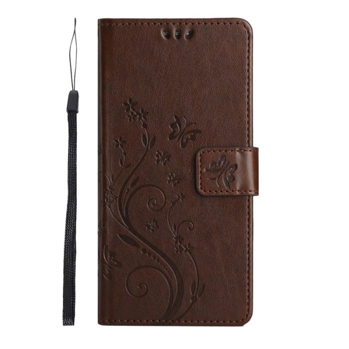 OEM - Samsung Galaxy S26+ Plånboksfodral Konstläder Fjäril Blomma - Brun