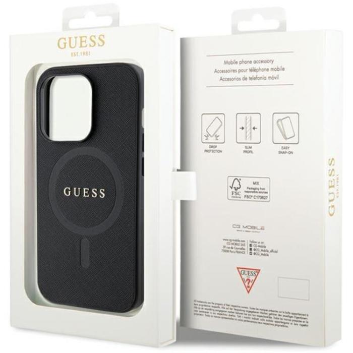 Guess - Guess iPhone 15 Pro Mobilskal Magsafe Saffiano - Svart