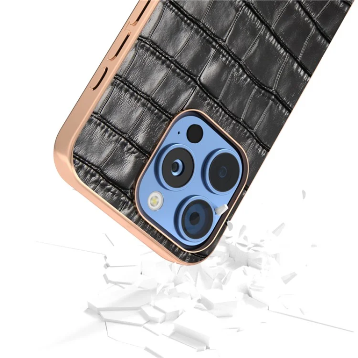 ABEEL - ABEEL iPhone 16 Pro Max Mobilskal Äkta läder Crocodile - Svart