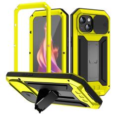 R-JUST - R-JUST Mobilskal till iPhone 15 med Kickstand i Silikon och Metall - Gul