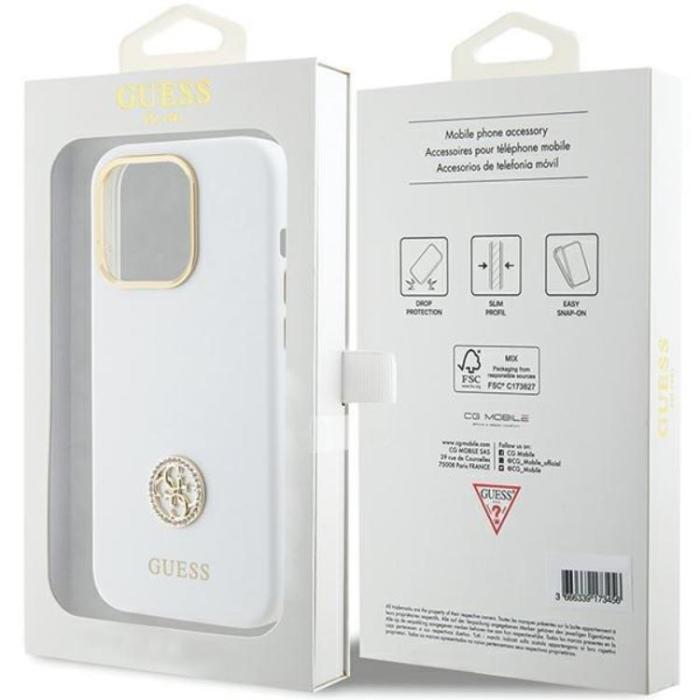 Guess - Guess iPhone 15 Mobilskal Silikon Logo Strass - Vit