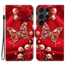 OEM - Pl&aring;nboksfodral f&ouml;r Samsung Galaxy S26 Ultra Konstl&auml;der Stativ P&auml;rlbutterfly Rosa