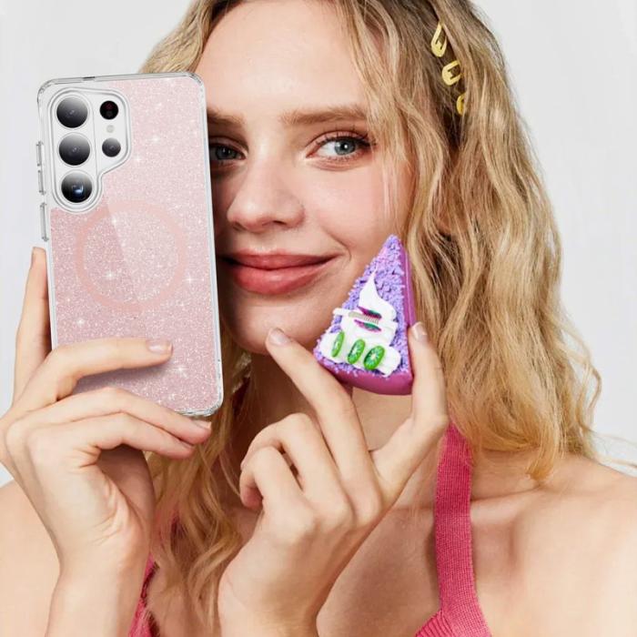 OEM - Mobilskal för Samsung Galaxy S26 Ultra Glitter Magnetiskt PC + TPU - Rosa