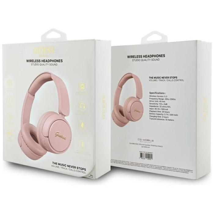 Guess - Guess Over-Ear Hörlurar Bluetooth 5.3 Metal Logo Script - Rosa