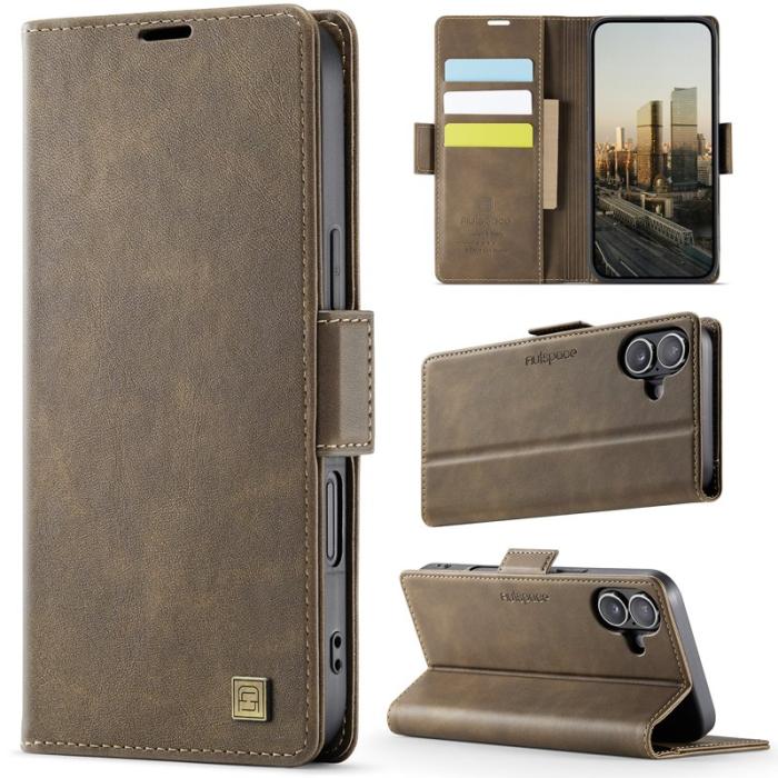 AUTSPACE - AUTSPACE iPhone 16 Plus Fodral Retro Konstläder - Brun - RFID-Skydd