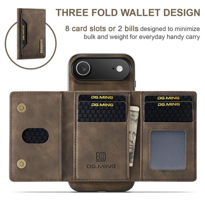 DG.MING - DG.MING iPhone Air Konstläder Plånboksfodral PU + PC + TPU - Brun