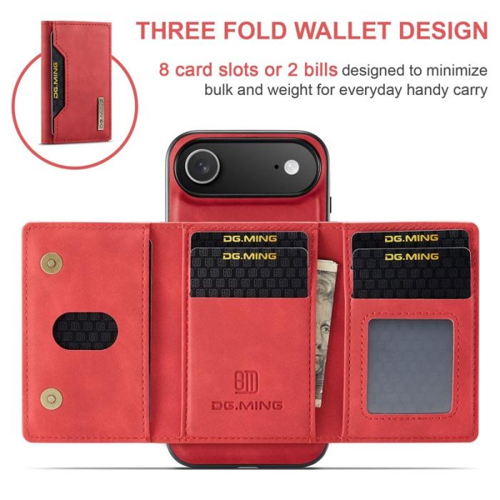 DG.MING - DG.MING iPhone Air Konstläder Plånboksfodral PU + PC + TPU Röd