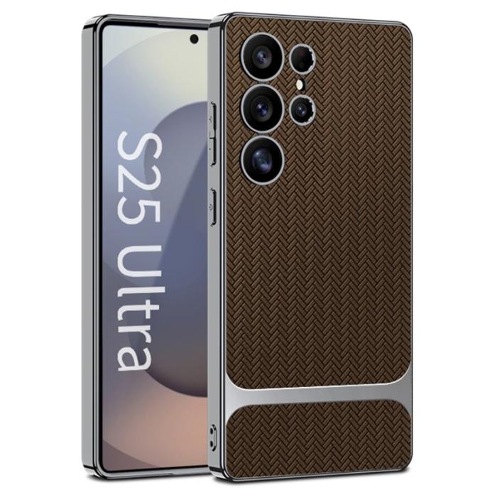 GKK - GKK Mobilskal till Samsung Galaxy S25 Ultra - Woven Pattern TPU + PC - Brun