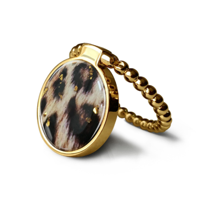 A-One Brand - Metal Ringhållare till Mobiltelefon - Leopard Guld Buckle