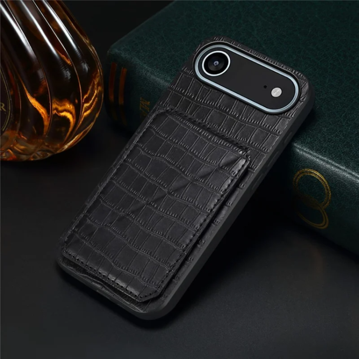 A-One Brand - iPhone 17 Air Mobilskal Korthållare Crocodile Textured - Svart