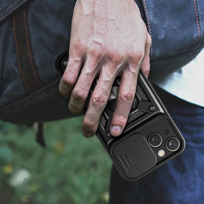 OEM - iPhone 15 Mobilskal Camshield Hybrid Armor - Svart