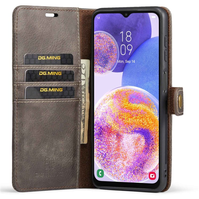 DG.MING - DG.MING Galaxy A14 5G/4G Plånboksfodral Äkta Läder 2-i-1 - Grå