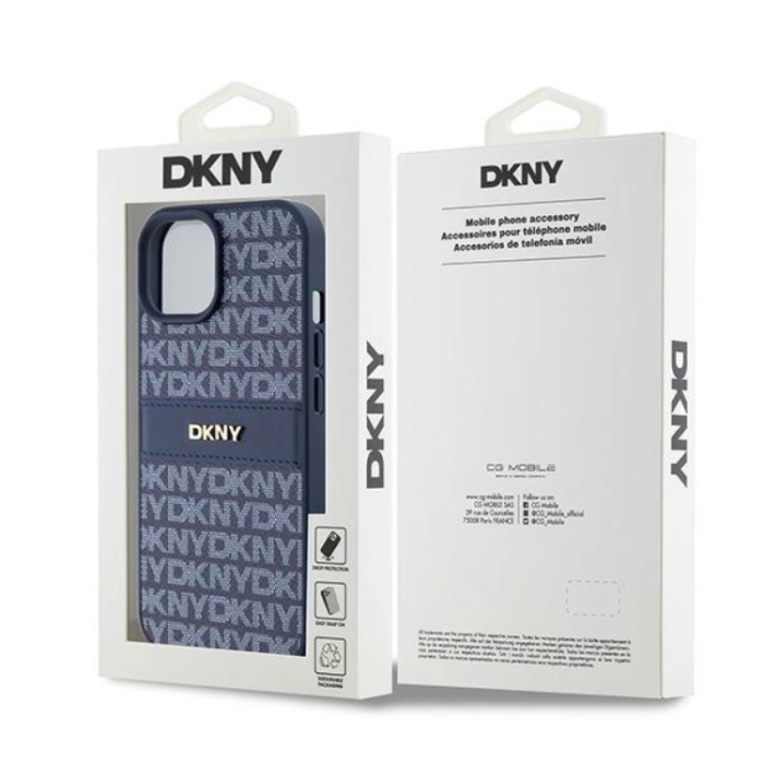 DKNY - DKNY iPhone 15/14/13 Mobilskal Läder Mono Stripe & Metal Logo - Blå