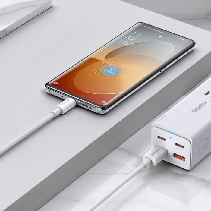 BASEUS - Baseus Superior SUPERVOOC USB-C till USB-A kabel 65W 1m - Vit