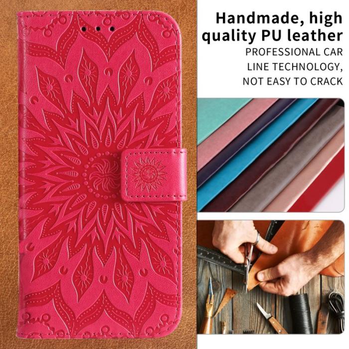 OEM - Samsung Galaxy S26 Plus Plånboksfodral Konstläder Solrosmönster - Röd