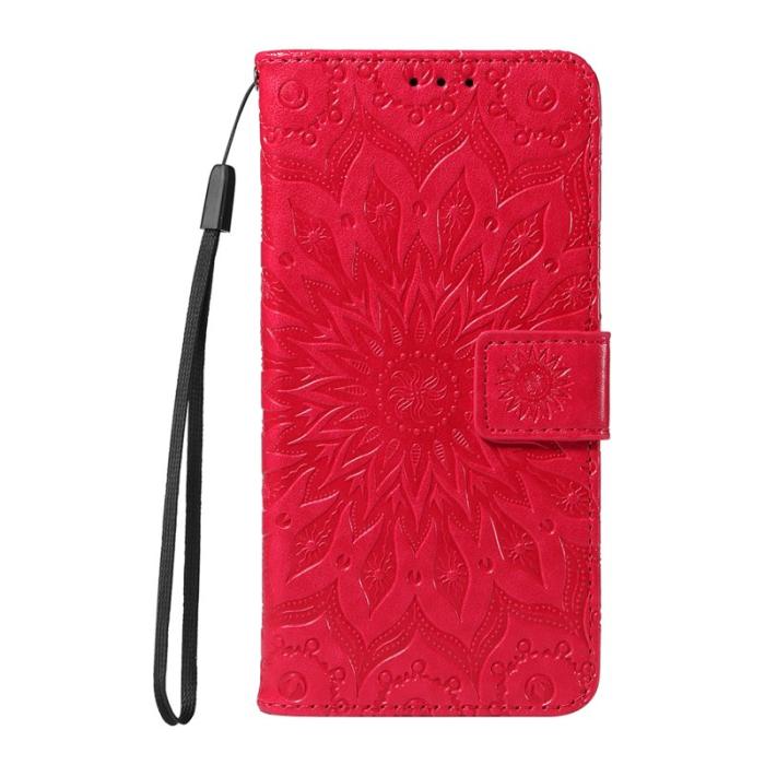 OEM - Samsung Galaxy S26 Plus Plånboksfodral Konstläder Solrosmönster - Röd