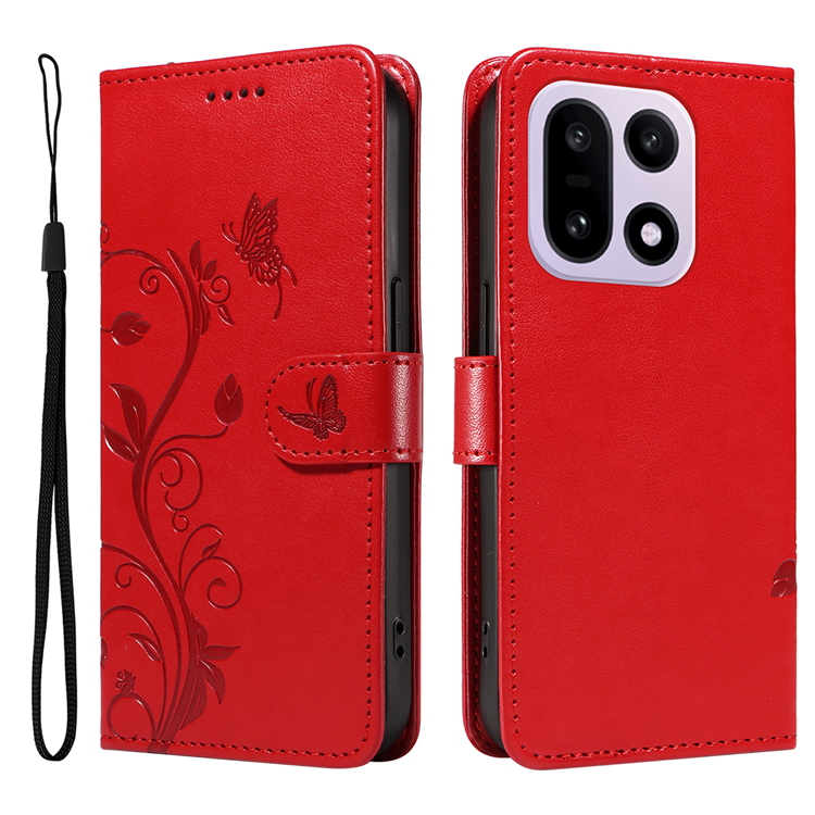OnePlus 15 5G Plånboksfodral Flower Pattern Konstläder (Röd) | 2353 | AlltMobil