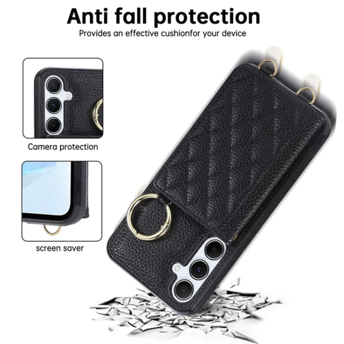 A-One Brand - Galaxy A17 5G/4G Mobilskal Korthållare Kickstand Rhombus - Svart