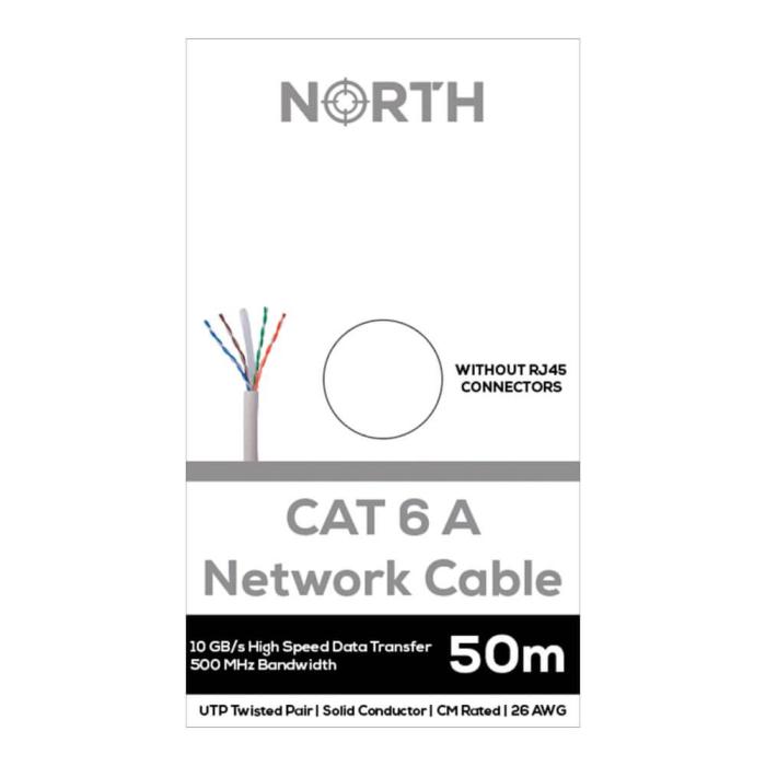 North - NORTH Nätverkskabel Cat6A UTP Vit 50m kontaktlös Solid 10Gb/s