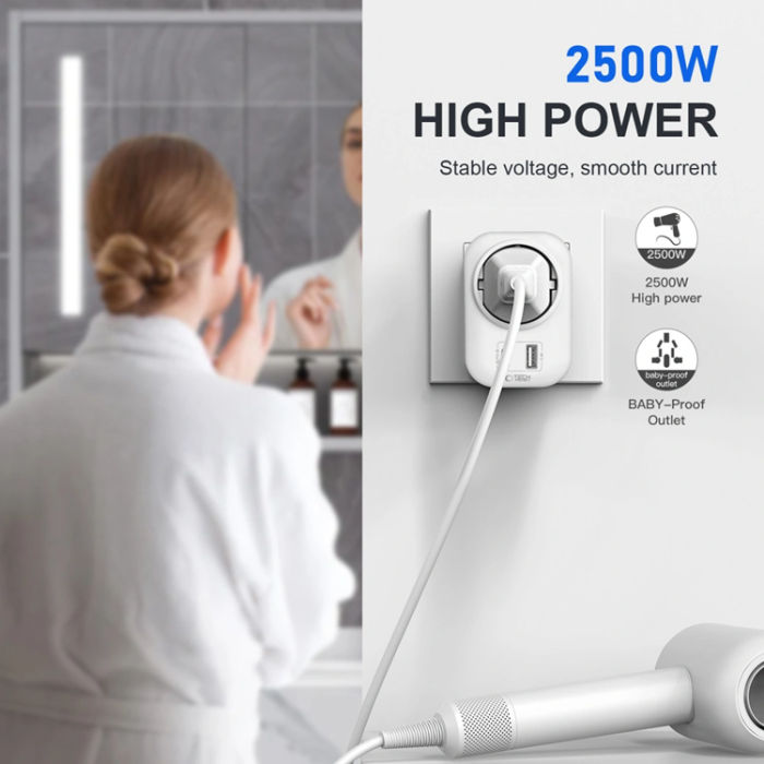 Tech-Protect - Tech-Protect Reseadapter UK till EU TA100 - Vit