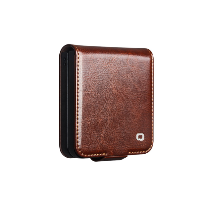 QIALINO - QIALINO Galaxy Z Flip 7 5G Plånboksfodral Äkta Läder - Brun