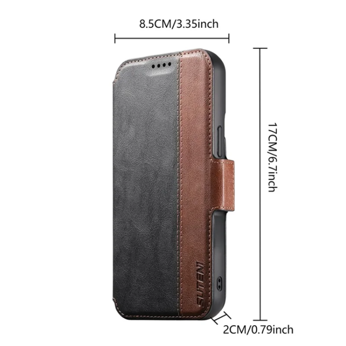 SUTENI - SUTENI iPhone 16 Pro Max Plånboksfodral Magsafe Cowhide - Svart