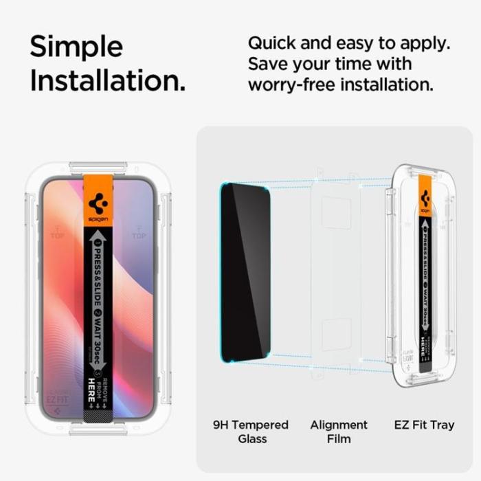 Spigen - [2-Pack] Spigen iPhone 15/16 Härdat Glas Skärmskydd Privacy