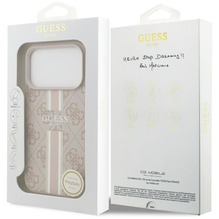 Guess - Guess iPhone 17 Pro Mobilskal MagSafe 4G Printed Stripes - Rosa