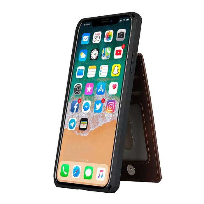 OEM - Skal med Kortplatser till iPhone X / Xs - Brun