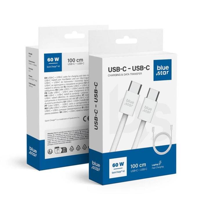 Blue Star - Blue Star USB-C - USB-C 6A 60W Kabel 1m QC4.0 Q28 - Vit