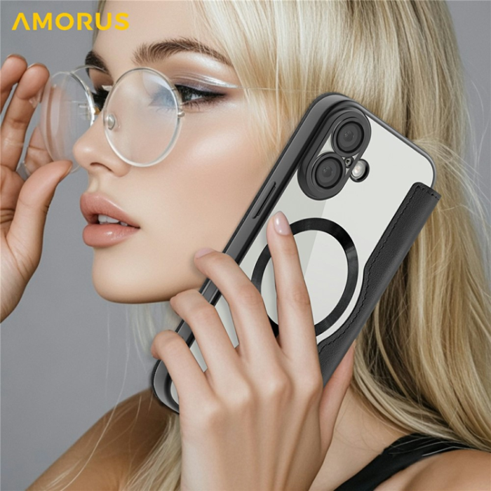 Amorus - AMORUS iPhone 17 Plånboksfodral MagSafe RFID Blocking - Svart