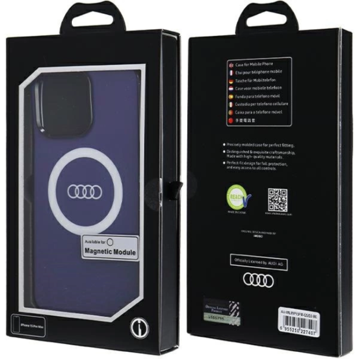 Audi - Audi iPhone 15 Pro Max Mobilskal Magsafe IML Big Logo - Blå