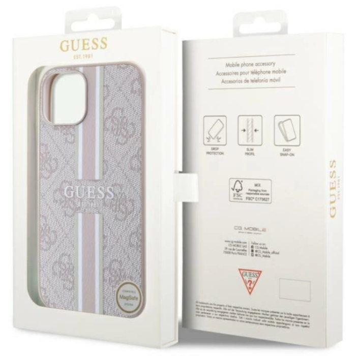 Guess - Guess iPhone 15/14/13 Mobilskal Magsafe Stripes - Rosa