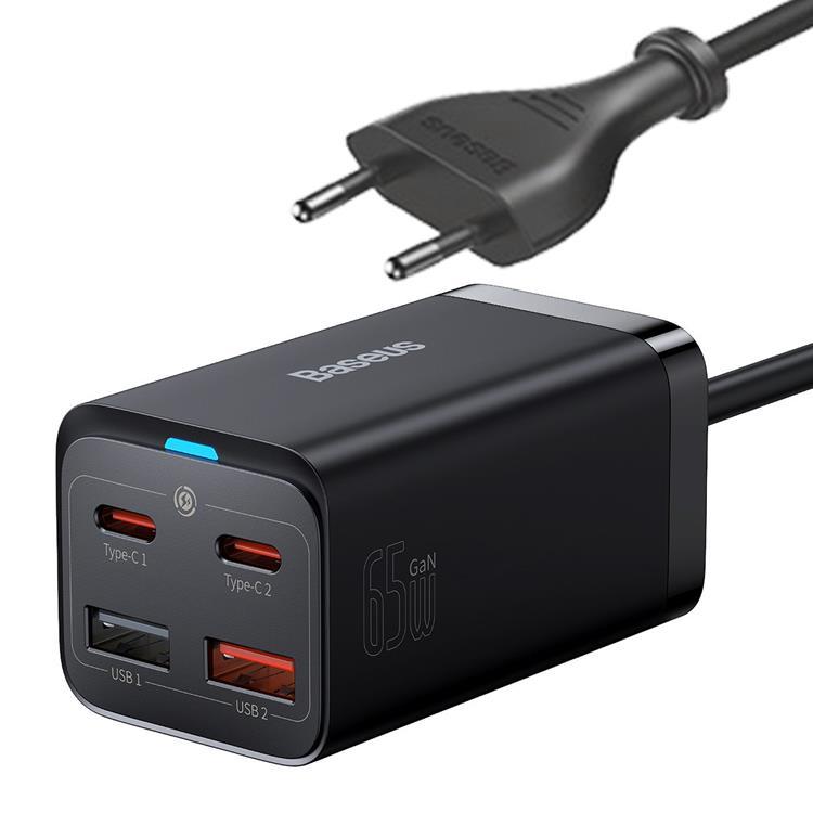 Baseus Väggladdare 2x USB-C/2x USB-A GaN3 65W - Svart | 505295 | AlltMobil